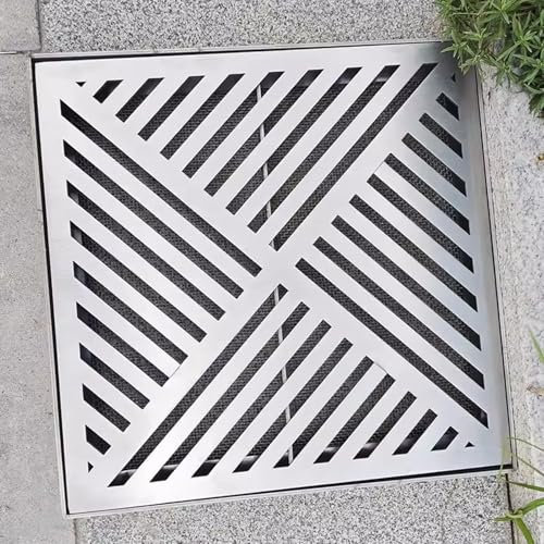 Rejilla Desague Jardin Kit de Drenaje de Zanja de Alta Resistencia para Patio, Rejilla de Metal para Exteriores con Base y Malla Mosquitera, Filtro de Drenaje de Fregadero/Cubierta de Rejilla para Coc