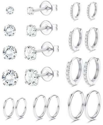 JeweBella 10 Pairs Klassisch Kleine Ohrringe Set für Damen Herren Hypoallergen Chirurgenstahl Medizinische Ohrstecker Creolen Set Piercing Ohr Knorpel Ohrringe Set für Mehrere Ohrlöcher Silber/Gold