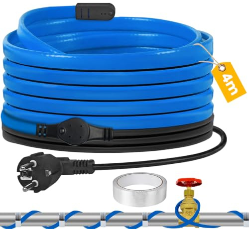 TOFFCAEA 4m Frostschutz Heizkabel mit Thermostat, Selbstregulierendes Heizkabel mit Kontrollleuchte, 25W/m, IP65 Wasserdichtes, Frostschutz für Wasserleitungen, Haus, Pool, Teich (4M, Blau)
