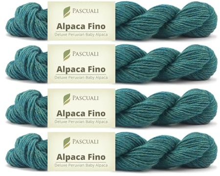 PASCUALI | Alpaca Fino | Strickwolle aus 100% Alpakawolle (Babyalpaka) Alpaka Wolle Alpaca Baby zum Stricken und Häkeln, SET: 4 Stränge - 200g - Farbe: Türkis Grün 44
