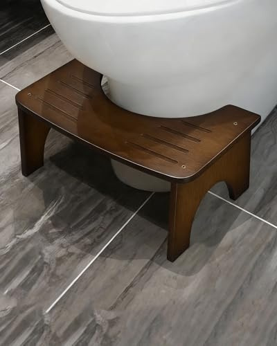 RayLove Physiologischer Toilettenhocker aus Bambus – WC-Trittbrett aus Holz – 35 Grad strapazierfähiger C-förmiger Hocker (Braun)