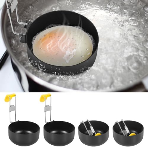 Sutowe 4Pcs Egg Poacher Pan Nonstick Poached Egg Maker with Collapsible Hang Ear,8x4.5cm Poaching Eggs Cooker Food Grade Egg Boiler Poachers Cookware