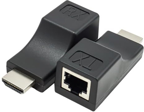 Raykce Adaptateur RJ45 HDMI CAT-6/6E Extendeur RJ45 ver HDMI - Prise en Charge de l'Affichage HDTV 2K 4K, Distance d'Application Jusqu'à 30 m, Ne Prend Pas en Charge Le Protocole HDCP