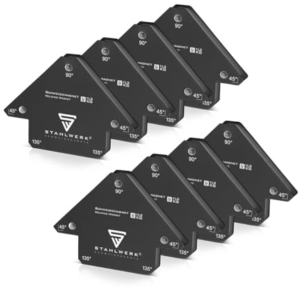 STAHLWERK Schweißmagnet 8er Set – je 11,3 kg (25 lbs) Haftkraft, 45° | 90° | 135° Winkel, starker Magnet-Schweißwinkel, Magnetwinkel zum präzisen Fixieren von Werkstücken bei Löt- & Schweißarbeiten