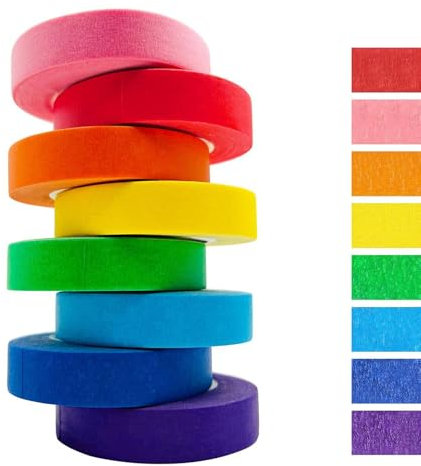 OMBRISA Kreppband Bunt 8 Rollen, Klebeband Bunt 15 mm x 13 m, Malerkrepp Abklebeband Maler Masking Tape Regenbogen Bastelband für Kinder, Dekoration, Kunstprojekte, Unterrichtsmaterial