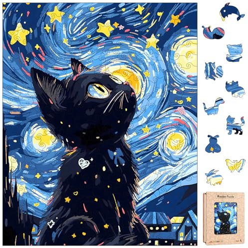 Jazcimdo Holzpuzzle für Erwachsene, 270 Teile, Katze Tiere Puzzle in Unregelmäßiger Tierform Mit Geschenkbox (28,5 x 36 cm)