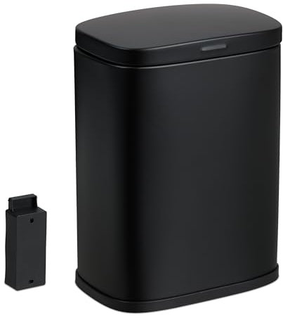 Relaxdays Kosmetikeimer Wandmontage, 3 Liter, Absenkautomatik, Inneneimer, Metall, eckiger Badezimmer Mülleimer, schwarz