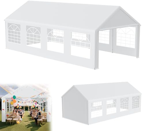 YRHome Tonnelle de qualité supérieure 4 x 8 m avec parois latérales - Imperméable et stable - Résistante à l'hiver - Fenêtres sur les parois latérales - Tente de jardin compacte - Toit en polyéthylène
