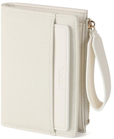 RRANCharltu Geldbörse Damen aus weichem Leder, Portemonnaie Damen klein Geldbeutel klein mit viele Kartenhalter Geldbörse mittelgroß mit Reißverschluss-Armband und Münzfach, Weiß