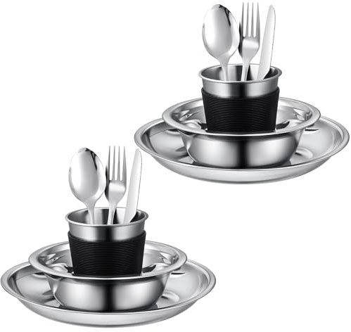 Camping Plate Bowl Cup Cutlery Set for 2, Outdoor Dinner Set for Travel
