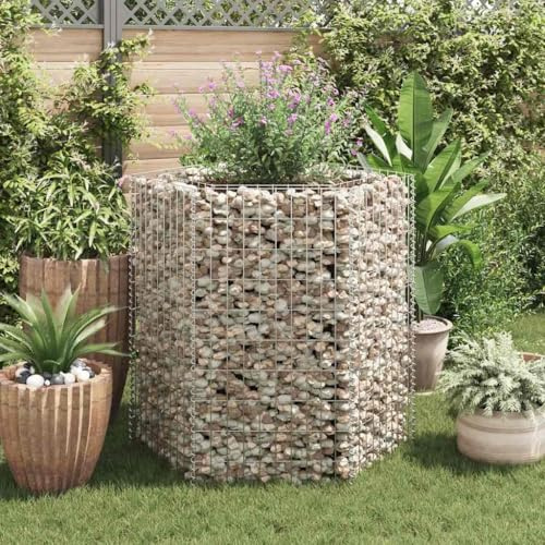 AJJHUUKI Rasen & Garten Gartenarbeit Töpfe & Pflanzgefäße Sechseckig Gabion Hochbeet 100x90x100cm