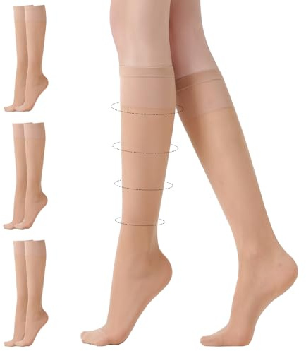 Aaronano Stützkniestrümpfe für Damen Kniestrümpfe 3 Paar 40D Transparent Nylonstrümpfe Kompression Pop Socken,Schwarz,Hautfarben
