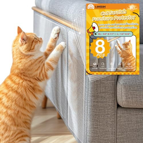 Protector Sofa Gatos Arañazo Transparente, 8 Piezas Antiarañazos Gatos Sofa Autoadhesiva, Protector de Muebles para Perros Adhesivo, Protectores Puertas Arañazos Perro para Pared, Sofá, Gabinete