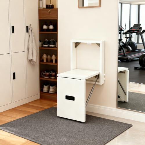 uyoyous Wandklappstuhl Klappstuhl Hocker Wandhocker Weiß Wandmontierter Schuhwechselhocker Belastbar bis 150 kg, Hocker Versteckte für Schnelle Schuhwechsel oder Ruhepausen für Eingangsbereiche