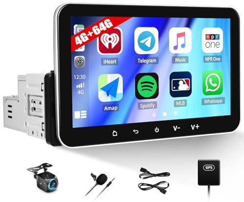 4G+64G GOHHDL Autoradio Android 1 Din con Navi Wireless Carplay Android Auto, Schermo da 7 Pollici Autoradio Touch Display con Navigatore GPS WLAN Bluetooth FM/RDS SWC AHD Telecamera posteriore e MIC