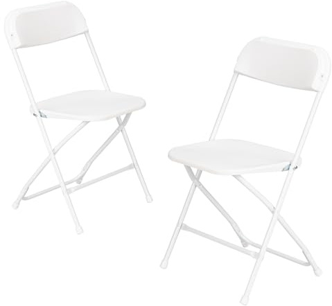 LEADZM 2er-Set Klappstühle aus Kunststoff, Tragbare Bürostuhl,Metallgestell aus Stahl, 158 KG, Geeignet für Partys, Hochzeiten, Picknicks,Campingstühle,Drinnen und Draußen (2pcs-Weiß)
