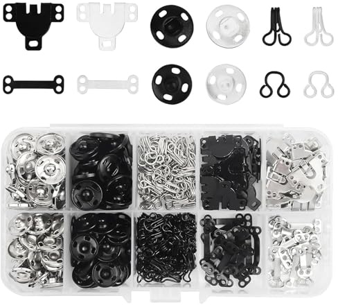 100 Stück Haken und Ösen Set, Metall Druckknöpfen Bausatz, Druckknöpfe, Verschlusshaken, Hosenhaken und Ösenverschlüsse für Kleidung, Rock, Hose, BH, Kleid, Nähen, Basteln (Schwarz, Silber)