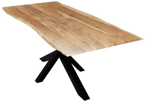 Liadomo Esstisch 180x90 Sammy Natur, Spider-Gestell Schwarz | Baumkante, Naturkante, Akazie Massivholz Tisch, 26mm Tischplatte Lackiert, Metallgestell, Robust & Pflegeleicht, Unikat