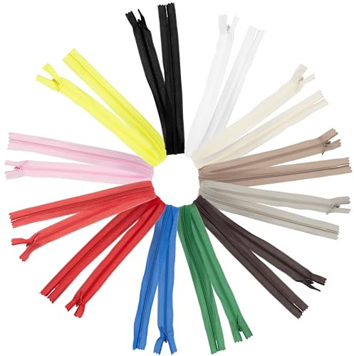 Aerzetix - K38158 | Set di 12 Cerniere a Spirale 40cm N°3 Invisibili Non separabili con cursore | Cerniera Lampo | in Colori Assortiti | in Nylon | Cucito, Riparazione e Sartoria