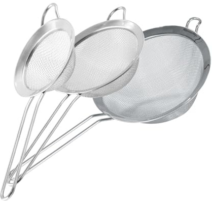 Fackelmann Set 3 Colini Maglia Fine Acciaio Inox, Colino da Cucina Rete Fina per Farina, Zucchero a Velo, Riso, Tè, Setaccio per Frutta, Verdura, Colini da 7.5, 10, 15 cm Lavabili in Lavastoviglie