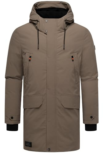STONE HARBOUR Varm vinterkappa för män, lång vinterparkas med fleecefoder i fleece, många fickor på in- och utsidan och stor huva Kitraan XX S–3XL, Stenbrun, L