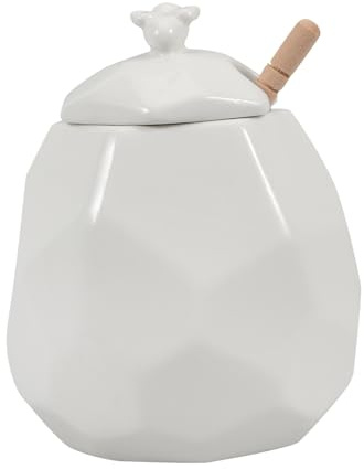 Toyvian Ceramic Honey Jar Dipper and Wooden Stirring Rod Retro Honey Pot for Home Syrup Dispensing