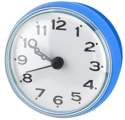 Aoresac wasserdichte Uhr, Saugnapf, Traditionelles Zeigerdekor für Badezimmer oder Küche (Blau)