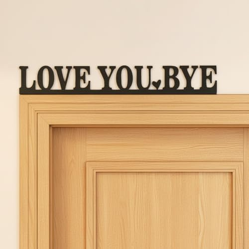 DOPENSPI 2 Pcs Love You Bye Wood Sign Above Door, Modern Farmhouse Wall Art Decor Cute Door Topper Decoration Black Frame Decor Doors for Hallway Entryway Romantic Gift Family Office