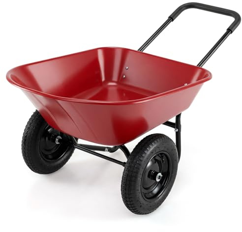 Goplus 2 Wheel Wheelbarrow, Dual Wheel Barrow with 14 inches Pneumatic Rubber Tires, 330 lbs Capacity Garden Yard Cart for Gardening Tool, Moving Soil, Wood, Gravel, Mulch