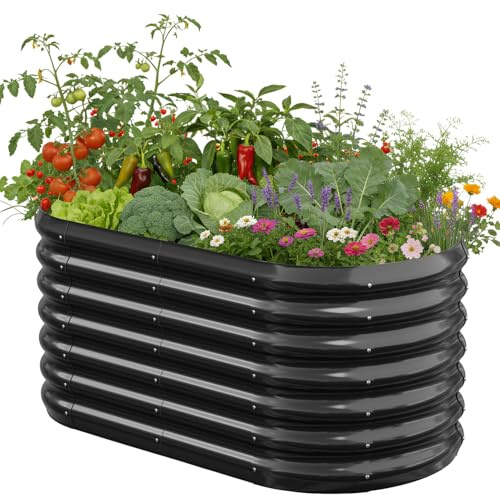 SUNYRISY Hochbeet Metall Pflanzkasten Blumenkasten für Garten 120x60x60cm | Verzinkter Stahl Kräuterbeet Pflanzbeet Blumenbeet Hochbeet-Kit für Garten Balkon Terrasse, Schwarz Ellipse