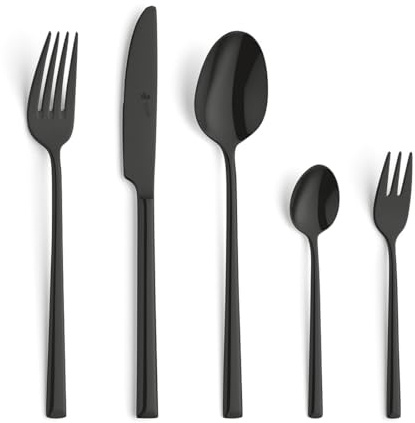 PW VIVENDI Besteck-Set 30-tlg., schwarz, PVD-veredelter 18/10-Edelstahl | rostfrei, spülmaschinenfest, elegantes Design, Menümesser, Menügabel, Kaffeelöffel, Kuchengabeln, im Etui