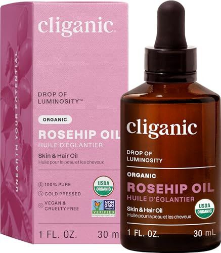 Cliganic olio di rosa mosqueta puro biologico per il viso (30ml) | Spremuto a freddo naturale