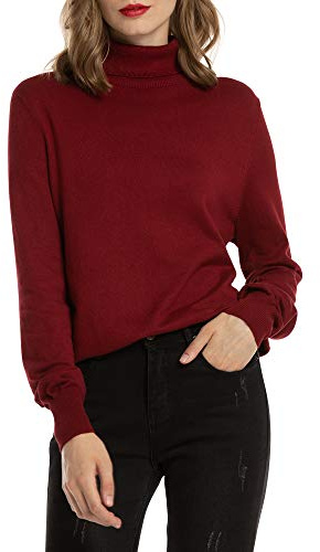 Woolen Bloom Pull Femme Col Roulé Côtelé Tricot Hauts sous Pull Manches Longues Chandail Dame Hiver Chaud Mode