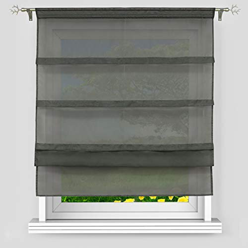 Delien Voile Raffrollo mit Falten Desgin unifarbene Faltrollo mit Tunnelzug transparente Gardine BxH 140x140cm grau 1 St.