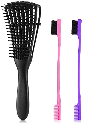Sunnysam Set di spazzole districante 3 Pezzi con Spazzola per Bordi a Doppia Faccia, districante per Capelli per Afro America Testurizzati 3a a 4c Crespi ondulati per Capelli Ricci bagnati/asciutti