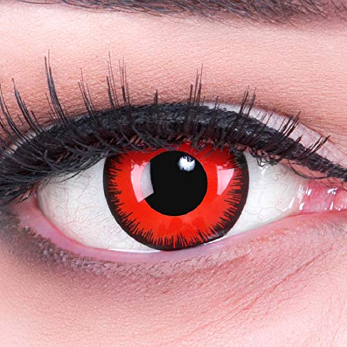 Funnylens farbige rote Crazy Fun Kontaktlinsen Ohne Stärke 'Red Lunatic' mit gratis Linsenbehälter. Perfekte für Halloween, Karneval und Fasching