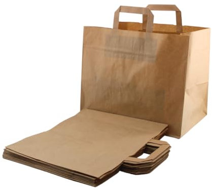 Enpack - 250 Papiertüten braun mit Henkel - Geschenktüten für kleine Geschenke 32+16x26 cm - Papiertragetaschen aus Kraftpapier - Braune Papiertüten - Papier Geschenktaschen zum befüllen