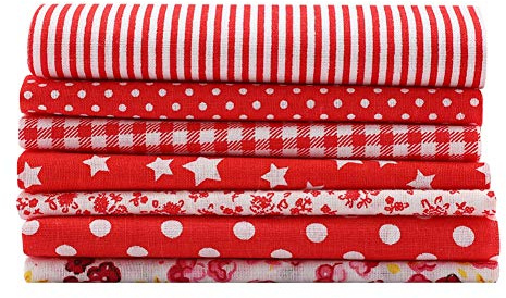 diseño de retales, 7pcs 50 * 50cm Patchwork Tela de algodón Cuadrados surtidos Kit de ropa de cama precortada Cuartos Paquete de hojas de tela artesanal con material de patrón de flores(Serie roja)