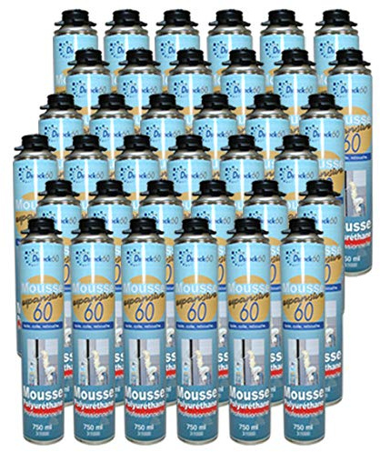 DSTOCK60 - LOT DE 36 MOUSSES PISTOLABLES - MOUSSE EXPANSIVE 750 ML - MOUSSE POLYURÉTHANE PROFESSIONNELLE - ISOLE, COLLE ET REBOUCHE - EXTÉRIEUR ET INTÉRIEUR