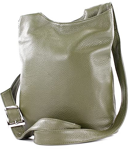 modamoda de T221 Damen Leder Umhängetasche Schultertasche Medium handmade in Italy, Farbe:Olivgrün