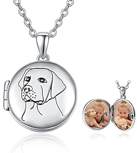Haustier Medaillon Halskette, die Foto Bilder hält 925 Sterling Silber Hund Welpen Memorial Anhänger Schmuck Geburtstag Weihnachtsgeschenke für Frauen Mädchen