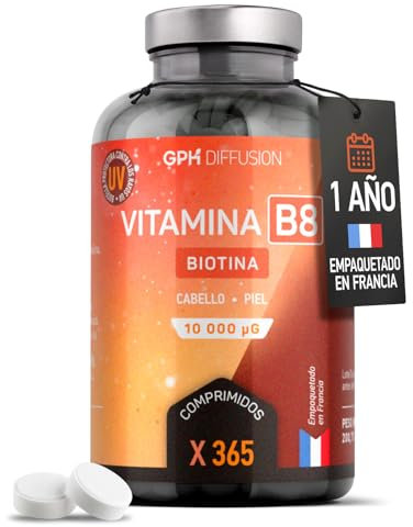 Biotina 10 000 mcg - Vitamina B8 Pura - 365 comprimidos - Cabello y Piel