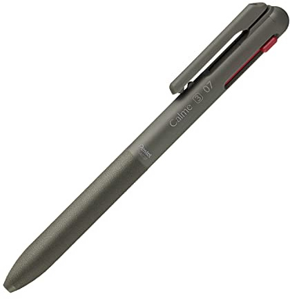 Pentel BXAC37D Calme 3-Farb-Kugelschreiber, deutlich gedämpftes Klick-Geräusch, Griffzone in Lederoptik, nachfüllbar, Kugel 0.7mm = Strichstärke 0.35mm, schwarz/rot/blau, 1 Stück