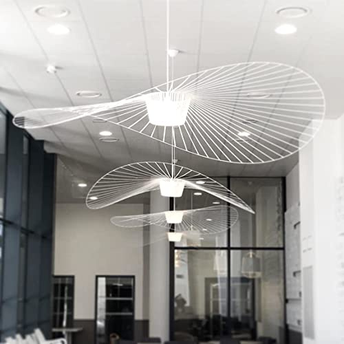 GLZXMQBP Vertigo Lampe 140cm White Kronleuchter Wohnzimmer Pendelleuchte, Chandelier Modern Vintage Fiberglas+Schwarz Pu Kreative Hut Lampe, Retro Hängeleuchte Wohnzimmerlampe,Blanc,140cm