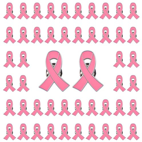 WANDIC 50 PCS Octobre Rose Pins, Broche Octobre rose Sensibilisation au cancer du sein Badge Épingles Accessoire Decoration en Métal avec Boucle Papillon,pour Femmes Cadeaux