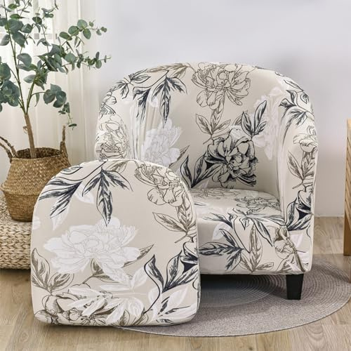 Highdi Sesselbezug Sesselhusse Sesselüberwürfe 2 Teilige, Klassisch Blumig Stretch Einsitzer-Sofabezug Stuhlbezüge mit Armlehne für cocktailsessel Clubsessel Loungesessel (Weiße Blume)