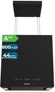Cecotec Campana Extractora 44Cm En Isla Cuadrada Bolero Flux Cct 448000 Black A++. Acabado En Negro, Succión 800M3/H, Motor 210W, 3 Potencias, Filtro Carbono
