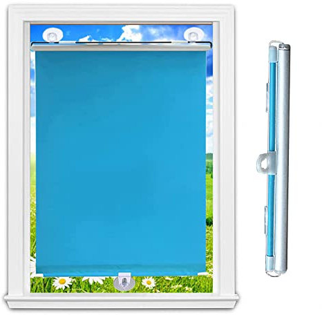 KGUDYS Verdunklungsvorhänge,einziehbare Saugnapf-Rollos,ohne Bohren,30cm,45cm,58cm,60cm,75cm Sonnenschutz-rollos,temporäre Jalousien für Schlafzimmer/Balkon/Dachfenster,Blue-75x125cm/29x49in