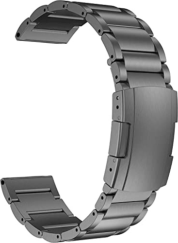 MaKTech 22mm Titanarmband, Universelles Leichtes Gliederarmband, Space Grau | MaKTech, Flaches Ende, Faltschließe, für Samsung Galaxy Watch 46/45mm, Garmin Forerunner 47mm, HUAWEI GT 46mm