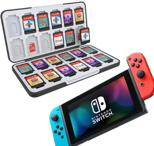 Casecentive- 24-in-1 Game Cards Aufbewahrungsbox für Nintendo Switch - Hochwertige Schutzhülle - Halter für Nintendo SD-Karten - Silikon Slots - Nintendo Switch Zubehör - Schwarz